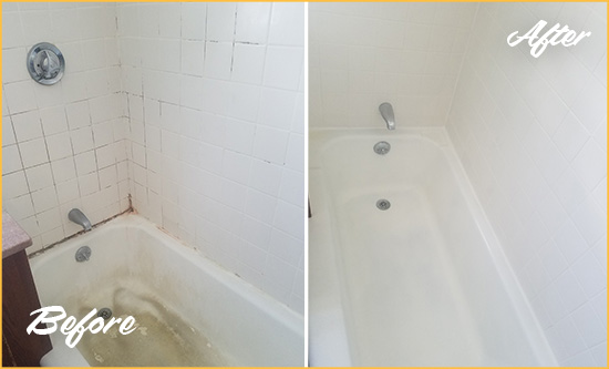 Before and After Picture of a Kennesaw Bathtub Caulked to Repair Cracks