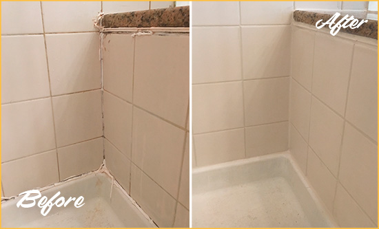 Before and After Picture of a Ellijay Shower Caulked to Repair Damaged Caulking