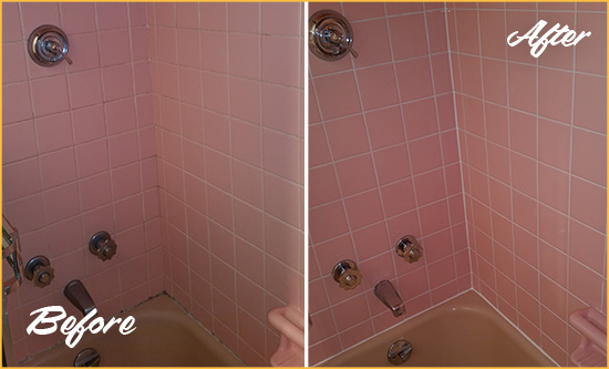 Before and After Picture of a Norcross Bathtub Caulked to Eliminate Mold