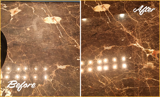 Before and After Picture of a Fairmount Marble Stone Countertop Polished to Eliminate Stains