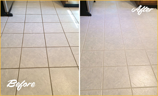 Before and After Picture of a Jefferson Kitchen Ceramic Floor Sealed to Protect From Dirt and Spills
