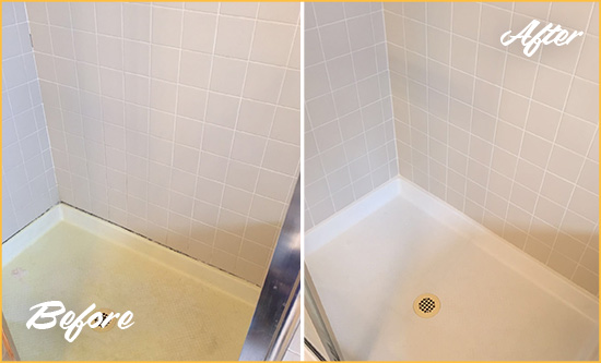Before and After Picture of a Conyers Shower Sealed to Remove and Protect Against Mold