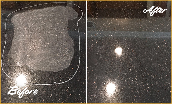 Before and After Picture of a Georgia Hard Surface Restoration Service on a Granite Countertop to Remove Scratches