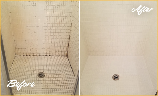 Before and After Picture of a Talmo Bathroom Grout Sealed to Remove Mold
