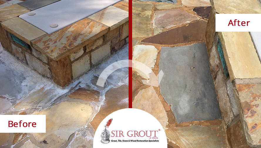 Before and After Picture of a Stone Cleaning Service on Flagstone in Milton, Georgia