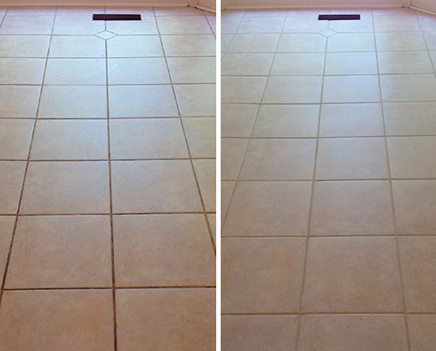 Before and After Picture of a Grout Recoloring Service in Marietta