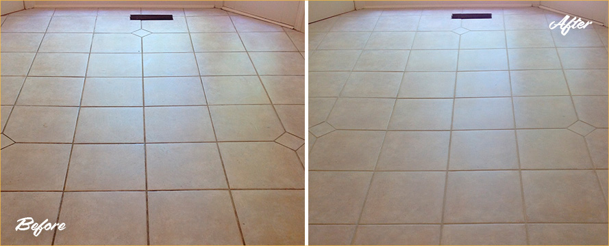 Before and After Picture of a Grout Recoloring Service in Marietta, GA