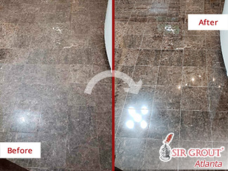 Before and After Picture of a Kitchen Marble Floor Stone Polishing in Marietta, Georgia