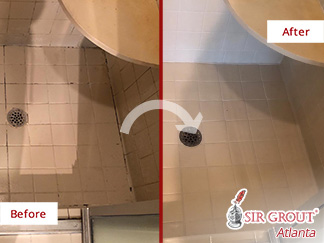 Before and After of a Shower After Our Tile and Grout Cleaners Services in Suwanee, GA