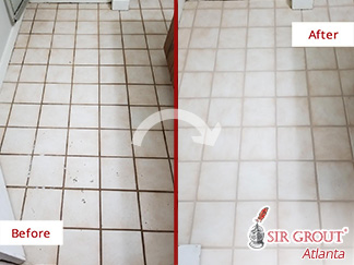 Before and after Picture of a Tile and Grout Cleaning Job in Norcross, GA