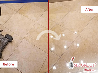 Before and After Picture of a Stone Polishing Job in Atlanta, GA