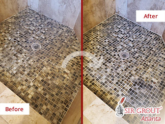 Before and After Picture of a Grout Cleaning Service in Sandy Springs, GA