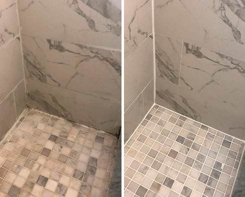 Before and After Our Shower Floor Grout Sealing in Marietta, GA