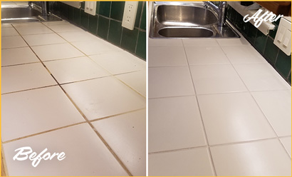 Picture of Tile Countertop Before and After Grout Cleaning