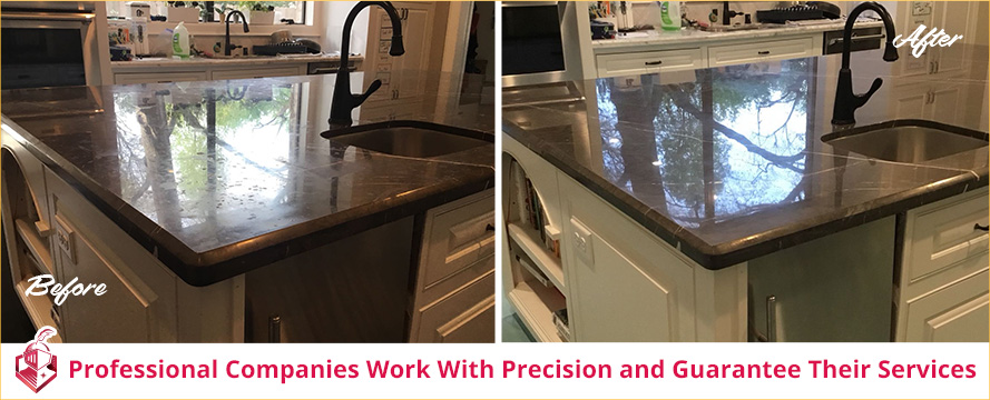Before and After of Stone Countertop Sealed by Sir Grout Professionals Who Work With Precision