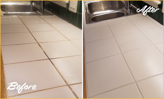 Before and After of Grout Sealing on a Kitchen Countertop