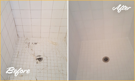 Before and After Picture of a Talmo Bathroom Re-Caulked To Repair Damaged Caulking