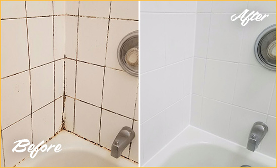 Before and After Picture of a Fairmount Tub Caulked to Remove and Avoid Mold