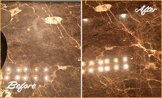 Before and After Picture of a Dallas Marble Stone Countertop Polished to Eliminate Stains