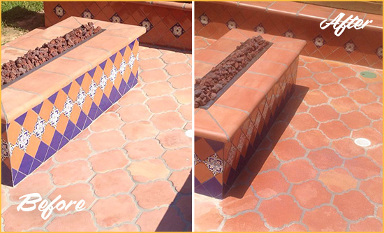 Before and After Picture of a Dull Lithia Springs Terracotta Patio Floor Sealed For UV Protection