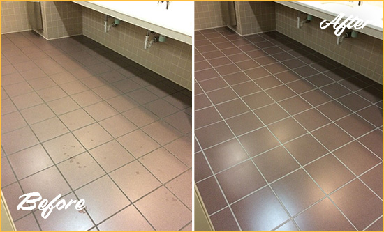 Before and After Picture of a Lawrenceville Restroom Sealed to Help Protect Against Scratches