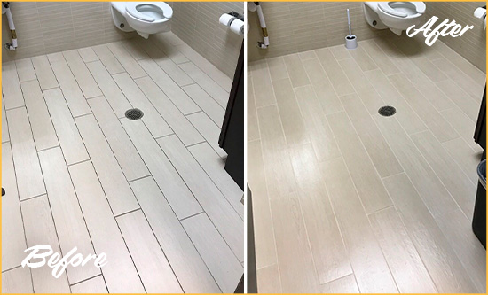 Before and After Picture of a Ellijay Office Restroom's Grout Cleaned to Remove Dirt