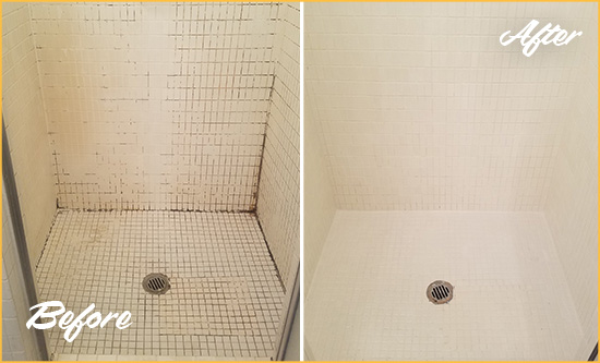 Before and After Picture of a Ellijay Bathroom Grout Sealed to Remove Mold