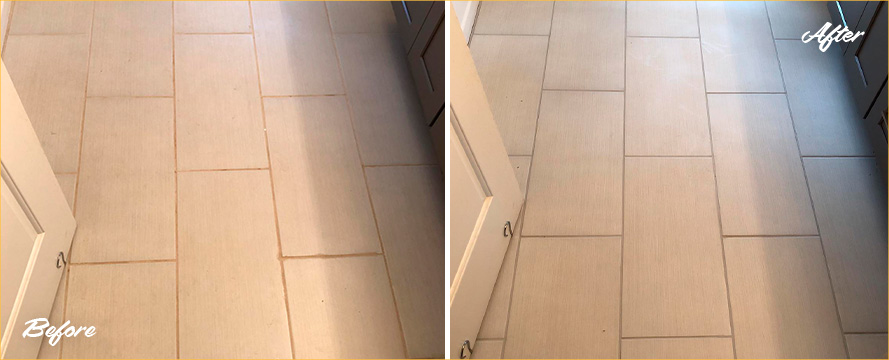Floor Before and After a Remarkable Grout Sealing in Atlanta, GA 