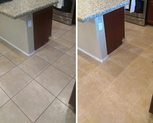 Floor Before and After a Grout Cleaning in Johns Creek, GA