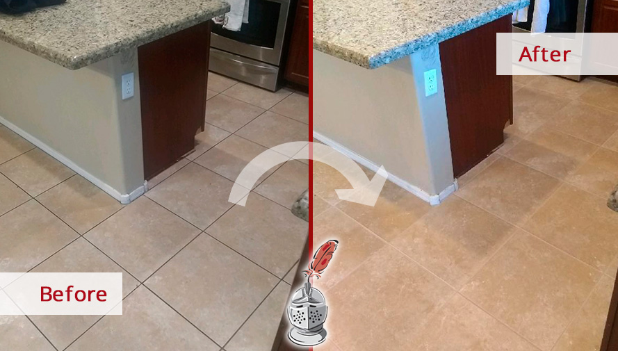 Kitchen Floor Before and After a Grout Cleaning in Johns Creek, GA