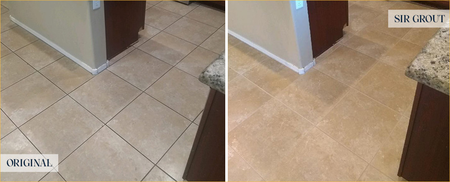 Kitchen Floor Before and After a Grout Cleaning in Johns Creek, GA