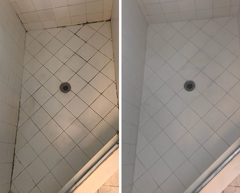 Shower Before and After Our Hard Surface Restoration Services in Bethlehem, GA