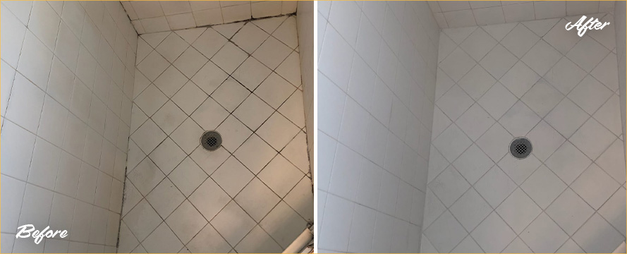 Shower Before and After Our Professional Hard Surface Restoration Services in Bethlehem, GA