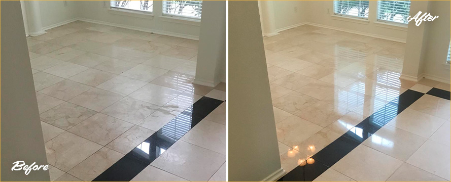 Floor Before and After a Superb Stone Polishing in Norcross, GA