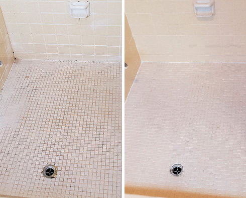 Porcelain Shower Before and After Our Grout Sealing in Roswell, GA