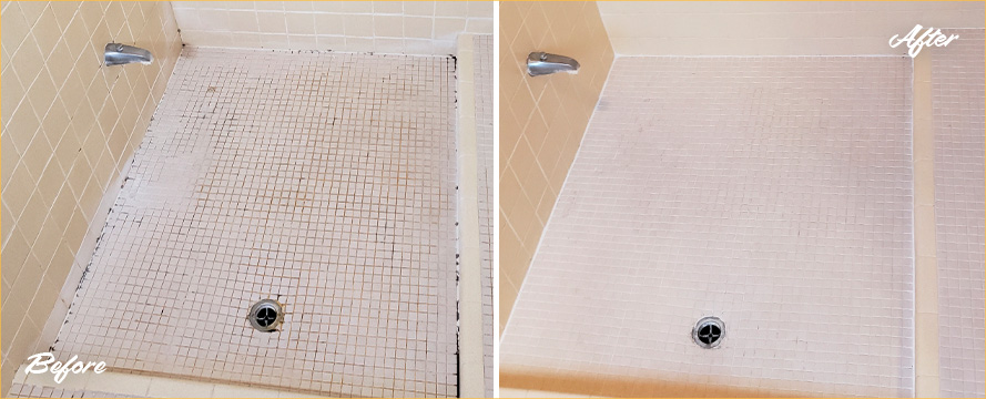 Porcelain Shower Before and After Our Grout Sealing in Roswell, GA