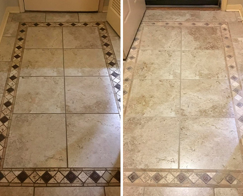 Floor Before and After Our Grout Cleaning in Milton, GA