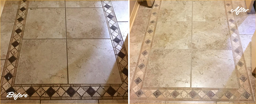 Floor Before and After Our Grout Cleaning in Milton, GA