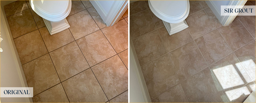 Bathtroom Floor Before and After a Tile Sealing in Suwanee, GA