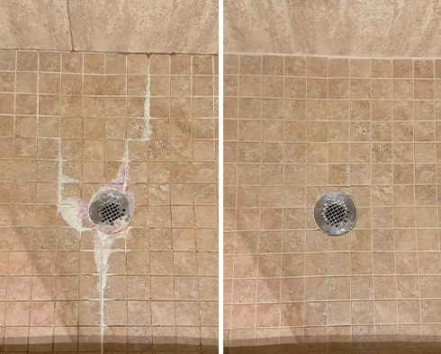 Shower Floor Before and After a Grout Sealing in Marietta