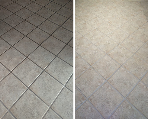 Tile Floor Before and After a Grout Cleaning in Norcross