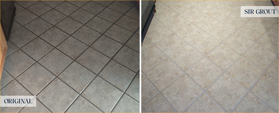 Tile Floor Before and After a Grout Cleaning in Norcross