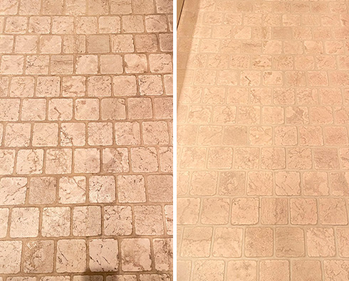Floor Before and After a Stone Cleaning in Atlanta, GA