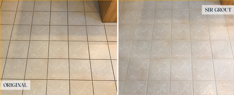 Tile Floor Before and After Our Milton Grout Recoloring Service