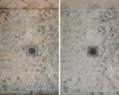 Shower Before and After a Stone Cleaning in Milton, GA