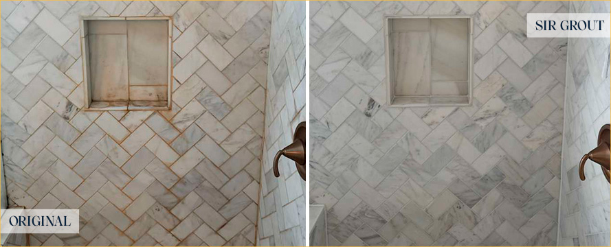 Shower Before and After an Excellent Stone Cleaning in Milton, GA