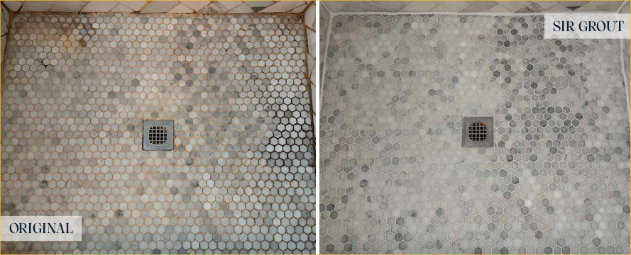Shower Before and After a Flawless Stone Cleaning in Milton, GA