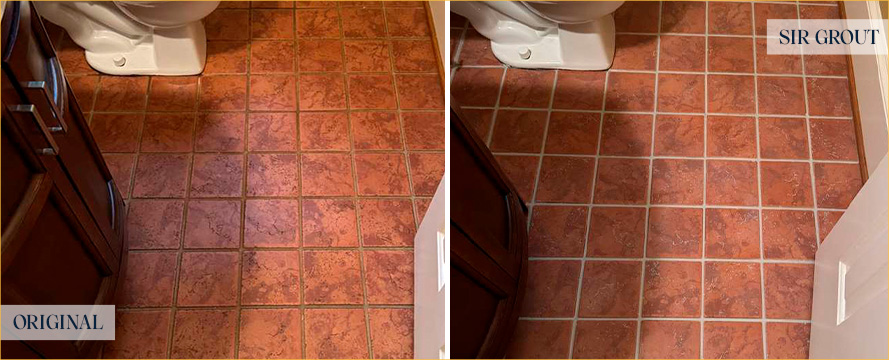 Bathroom Floor Before and After a Grout Cleaning in Atlanta, GA