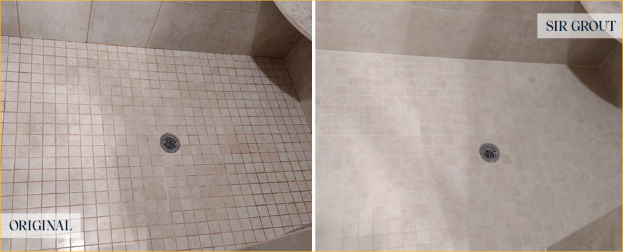 Shower Before and After an Excellent Grout Cleaning in Roswell, GA