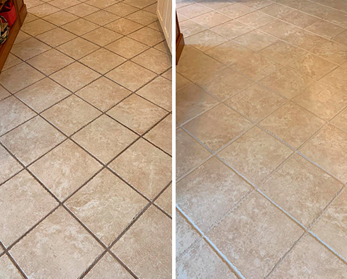 Floor Before and After a Grout Sealing in Milton, GA